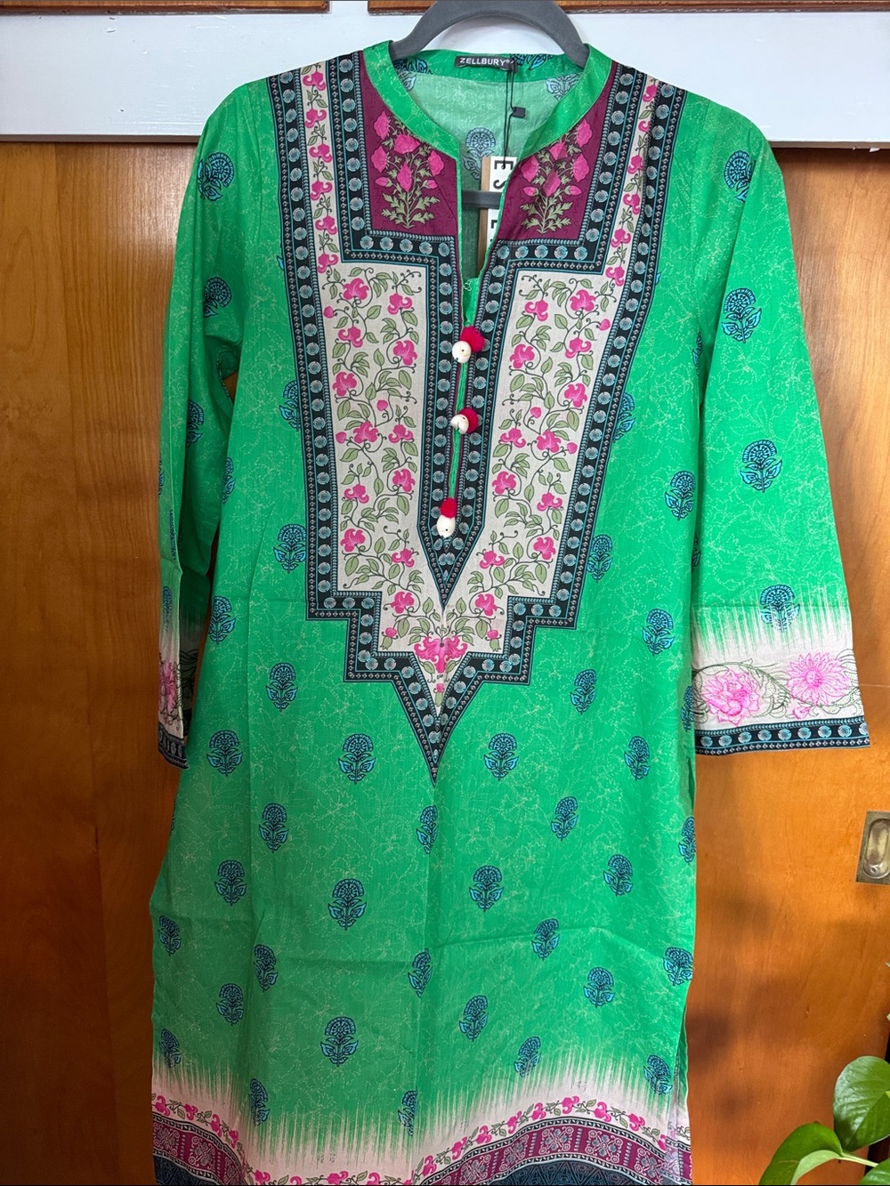 Zellbury Green Printed Tunic Kurta with Pink Accents